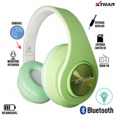 Headphone sem Fio Bluetooth/SD/Aux/Rádio FM Dobrável Recarregável com LED e Microfone Macaron Xtrad LC-849 - Verde